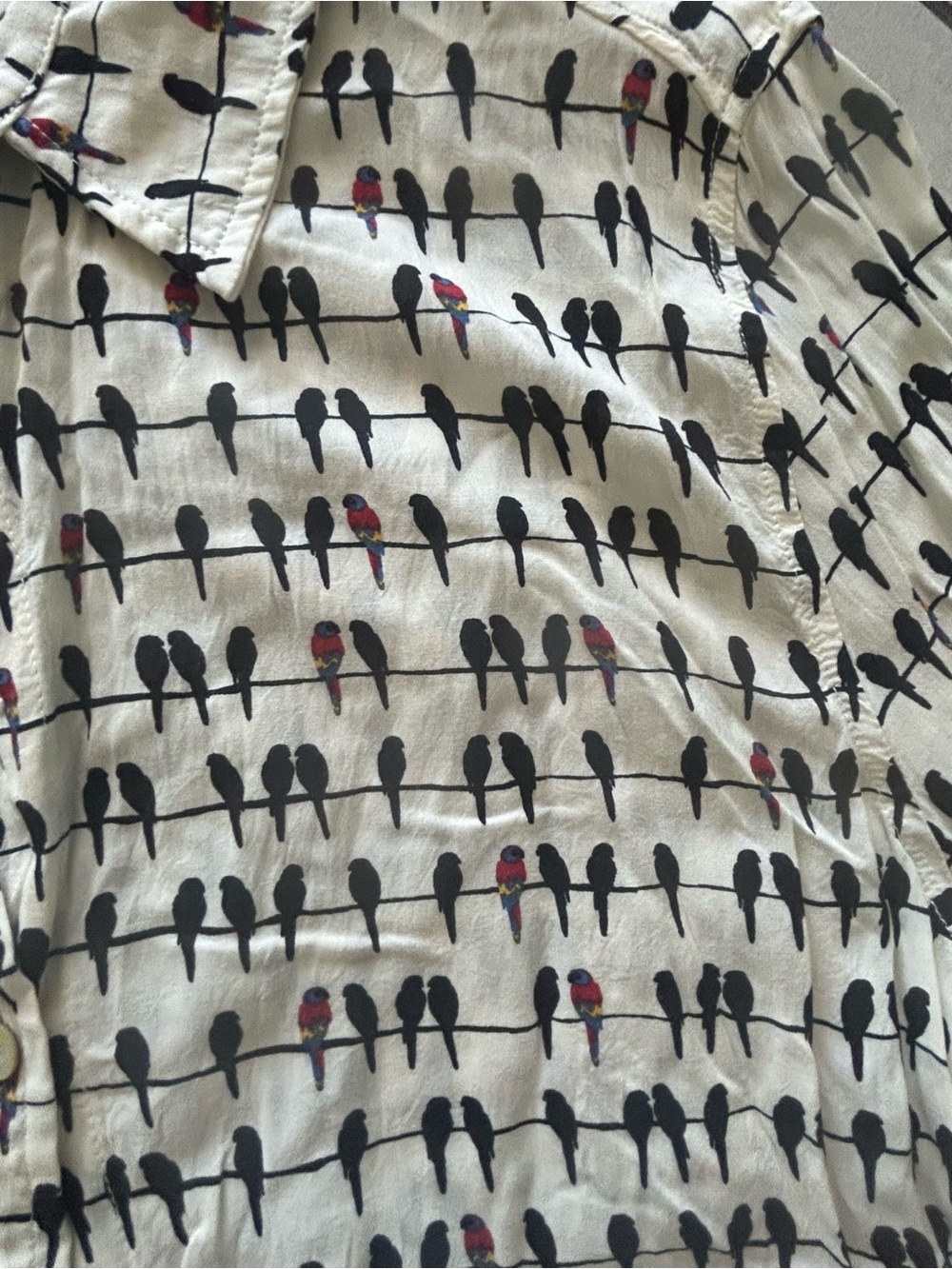 Jane and Delancey Cream Shirt with Black Bird Print - Picture 2 of 7